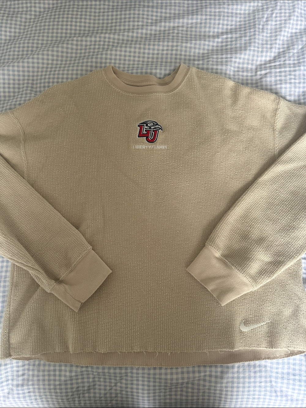 Nike Yoga Liberty University Tan Lightweight Waffle-Knit Crewneck | XS